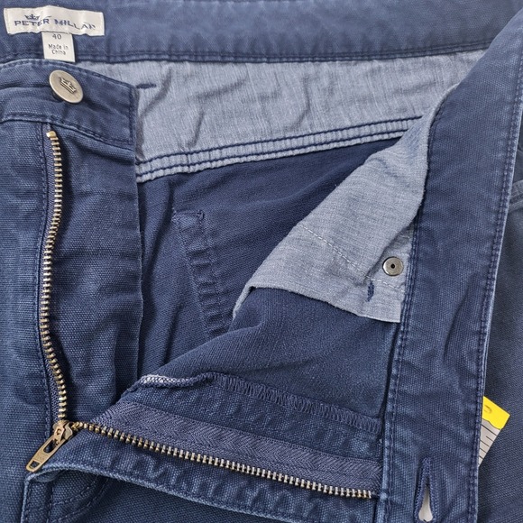 Peter Millar Crown Pants Men's 40x33 Blue Canvas Flat Front 5 Pockets MF18B86 - Picture 7 of 8